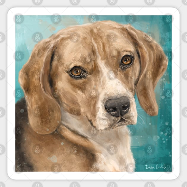 Gorgeous Beagle Painting with on Bluish Green Background Sticker by ibadishi
